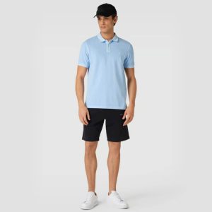Polo shirt with label stitching in light blue