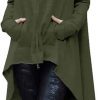 Women's Oversized High-Low Cape Hoodie – Olive Green Longline Pullover