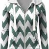 Women's Sage Green & White Chevron Zip-Up Hoodie