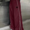 Women's High-Waisted Wide-Leg Track Pants – Burgundy with Side Piping