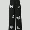 Aesthetic Butterfly Print Wide-Leg Jeans – Midnight Black