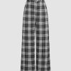High-Waisted Plaid Wide-Leg Trousers – Black & White Tartan Straight Leg Pants