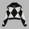 Harlequin Diamond Knit Cropped Zip-Up Cardigan