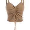 Sandstone Ribbed Knit Cami with Center Drawstring