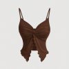 Women's Chocolate Brown Twist-Front Camisole – Ruched Butterfly Hem Crop Top
