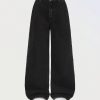 Women's High-Waisted Wide-Leg Denim Jeans – Washed Black with Raw Hem