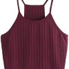 High-Neck Ribbed Strappy Crop Top – Deep Burgundy