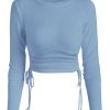 Cove Blue Ribbed Crop Top with Side-Tie Ruching