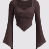 Women's Ruched Flare-Sleeve Corset Top – Deep Chocolate