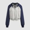 Two-Tone Raglan Cropped Zip-Up Hoodie